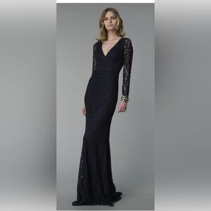 David Meister Navy Lace Long Sleeve Gown